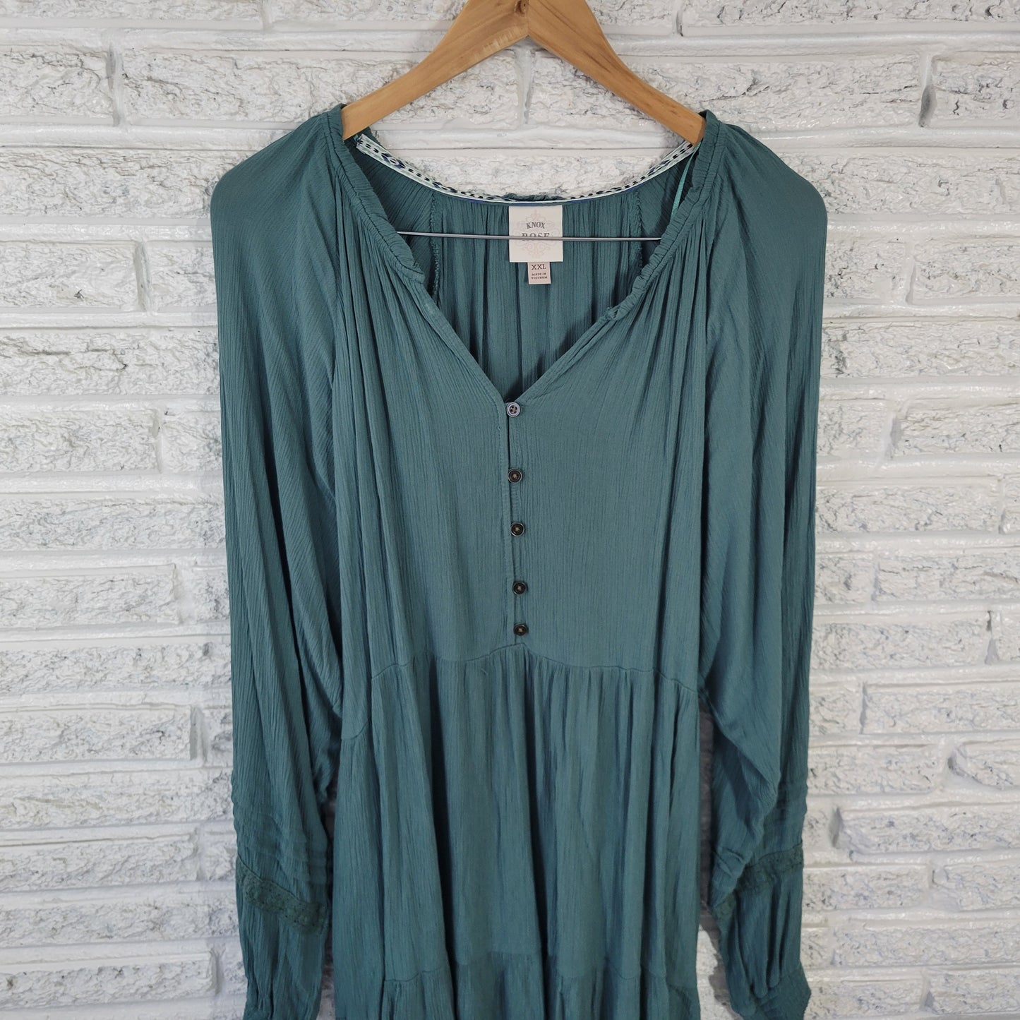 Knox Rose Dress XXL Green Mini Long Sleeve V-Neck Button Pockets Stretch GRE48E