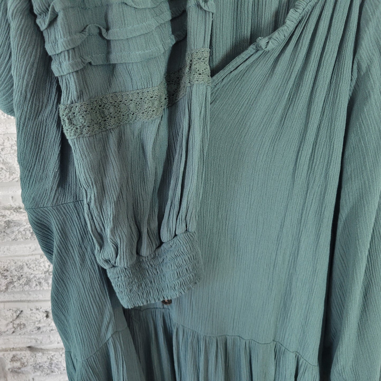 Knox Rose Dress XXL Green Mini Long Sleeve V-Neck Button Pockets Stretch GRE48E