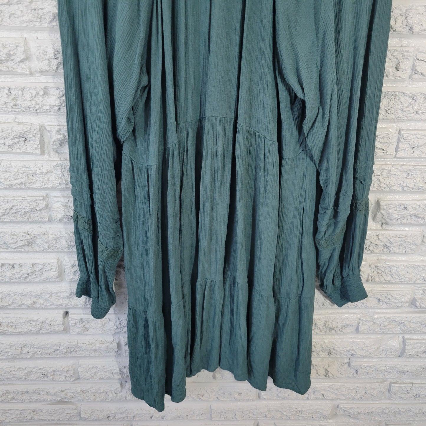 Knox Rose Dress XXL Green Mini Long Sleeve V-Neck Button Pockets Stretch GRE48E