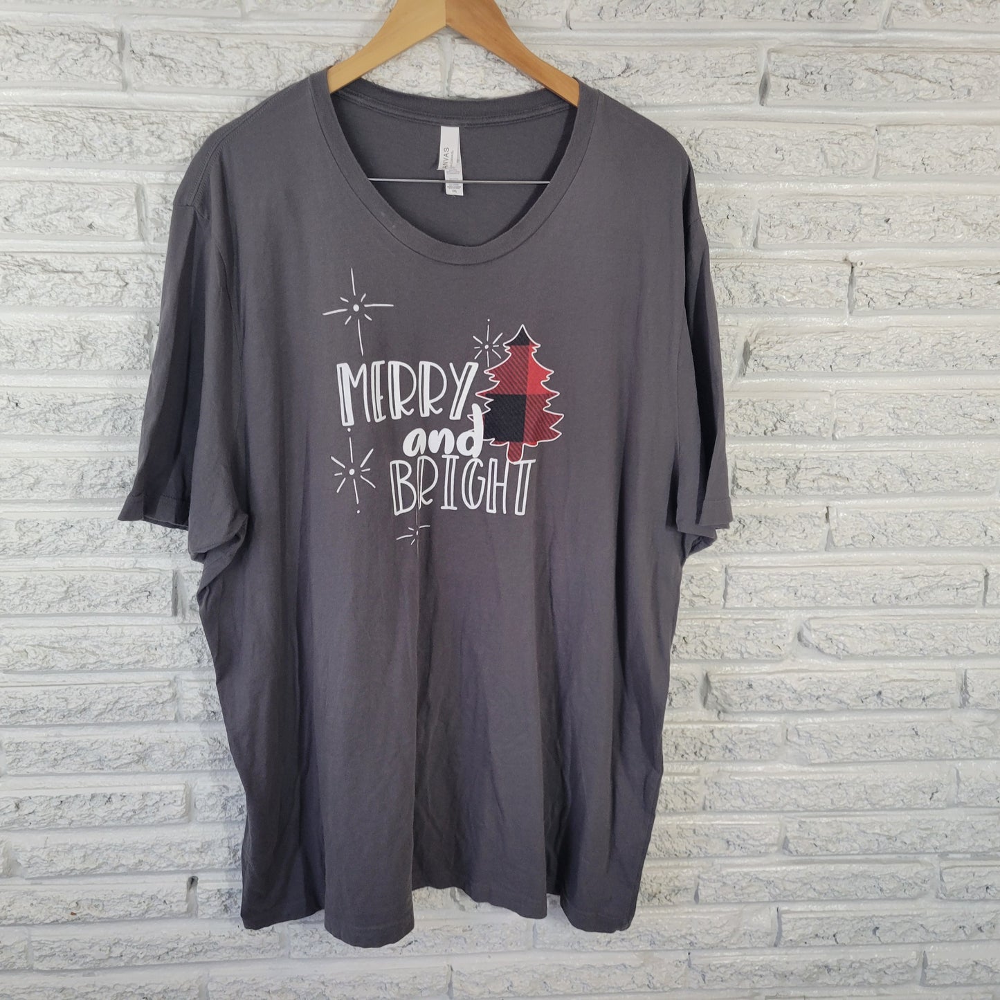 Bella Canvas 3XL Unisex Gray "Merry & Bright" Christmas T-Shirt Tee GRA82E