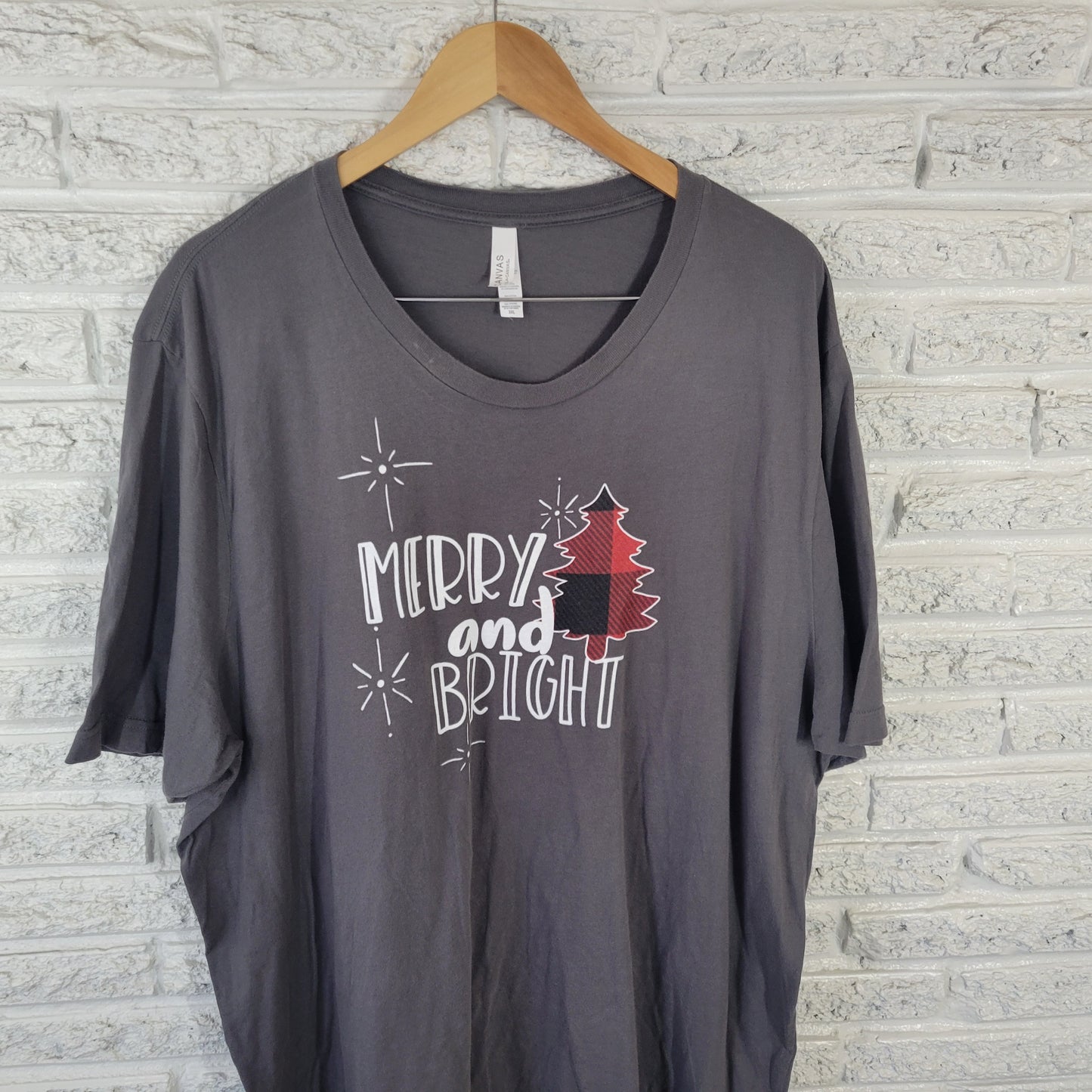 Bella Canvas 3XL Unisex Gray "Merry & Bright" Christmas T-Shirt Tee GRA82E