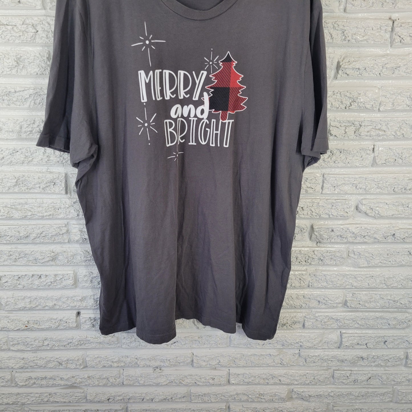 Bella Canvas 3XL Unisex Gray "Merry & Bright" Christmas T-Shirt Tee GRA82E