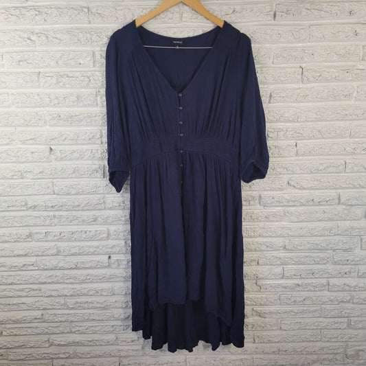 Torrid Dress 3X Plus Size Blue V-Neck 3/4 Sleeve High-Low Lined Stretch SWE169E