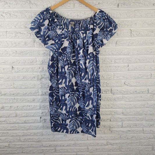 Falls Creek Dress 2X Plus Size Blue White Floral Off Shoulder Ruffle FLO238E