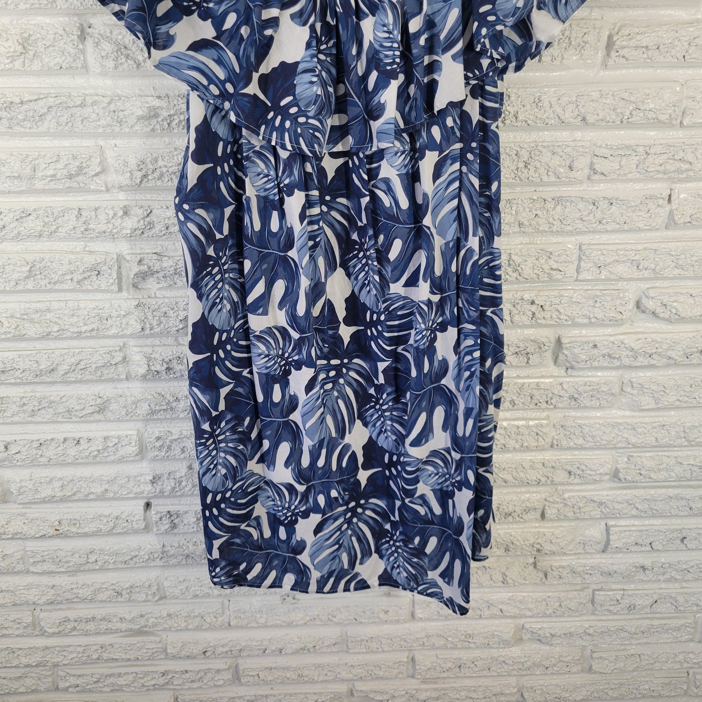 Falls Creek Dress 2X Plus Size Blue White Floral Off Shoulder Ruffle FLO238E