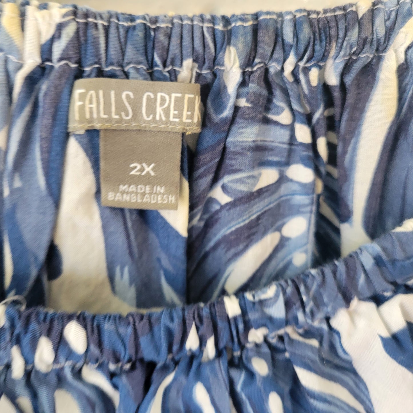 Falls Creek Dress 2X Plus Size Blue White Floral Off Shoulder Ruffle FLO238E