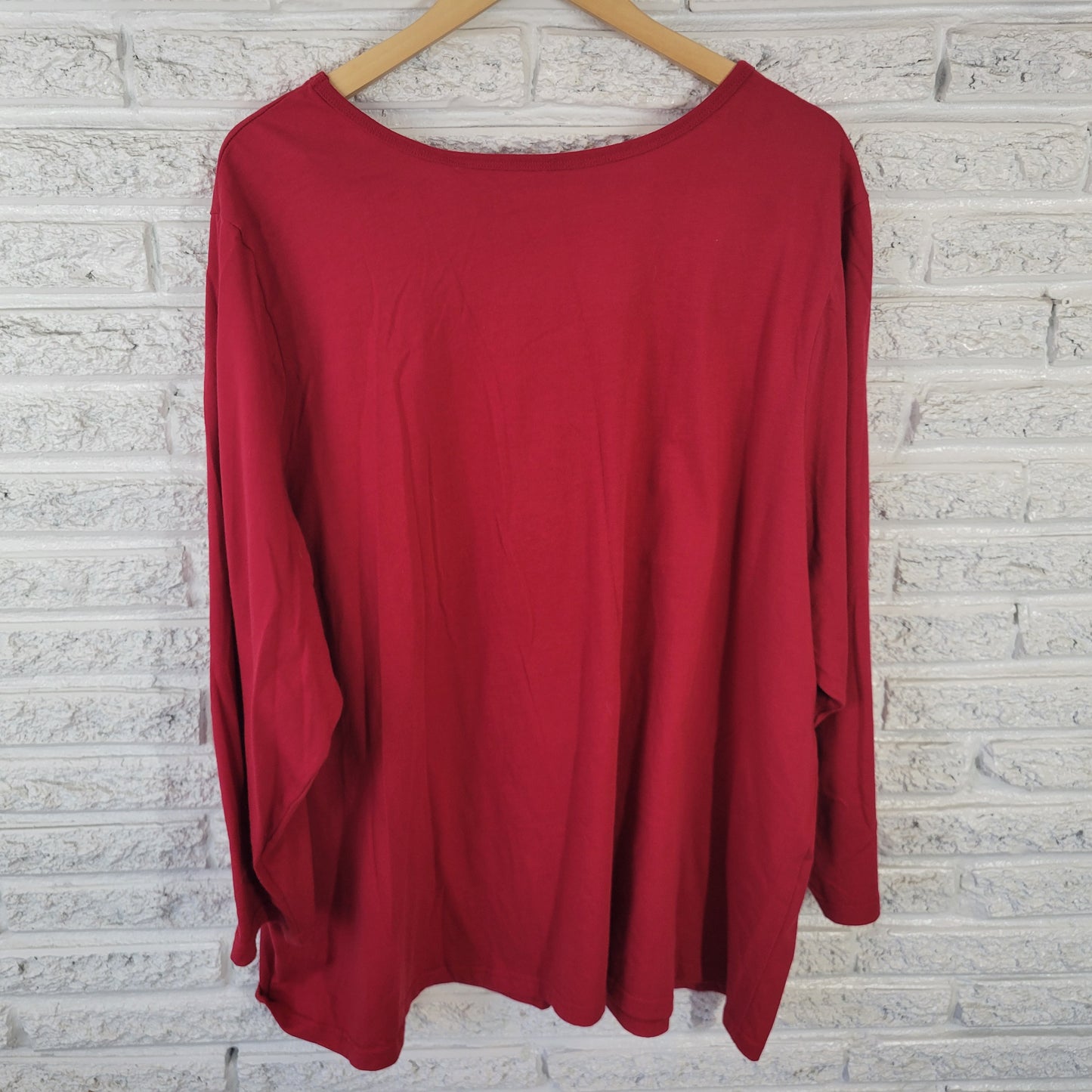 Woman Within T-Shirt 4X Plus Size Red Snowflake Long Sleeve Christmas RED38E