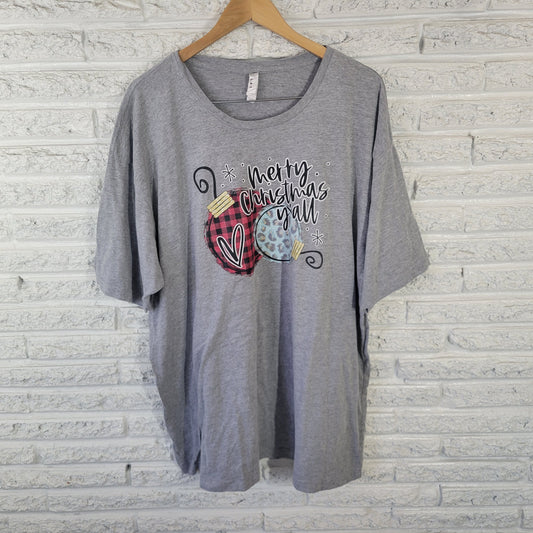Live Tell T-Shirt 3XL Gray "Merry Christmas Y'all" Short Sleeve Holiday NOV91E
