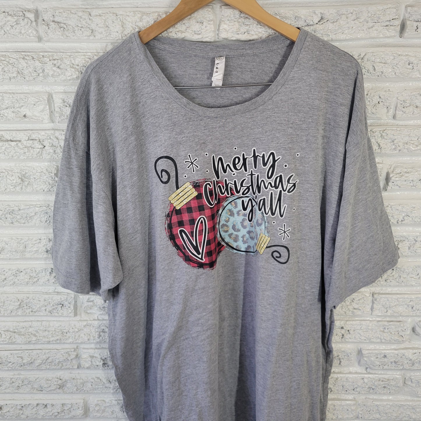 Live Tell T-Shirt 3XL Gray "Merry Christmas Y'all" Short Sleeve Holiday NOV91E