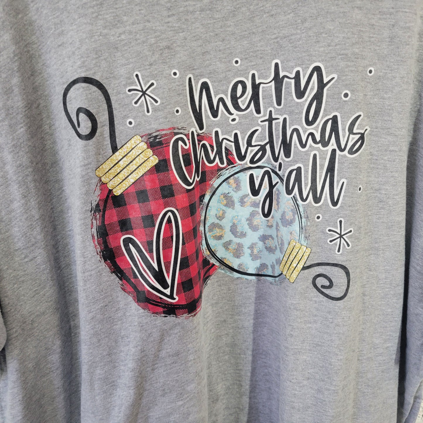 Live Tell T-Shirt 3XL Gray "Merry Christmas Y'all" Short Sleeve Holiday NOV91E