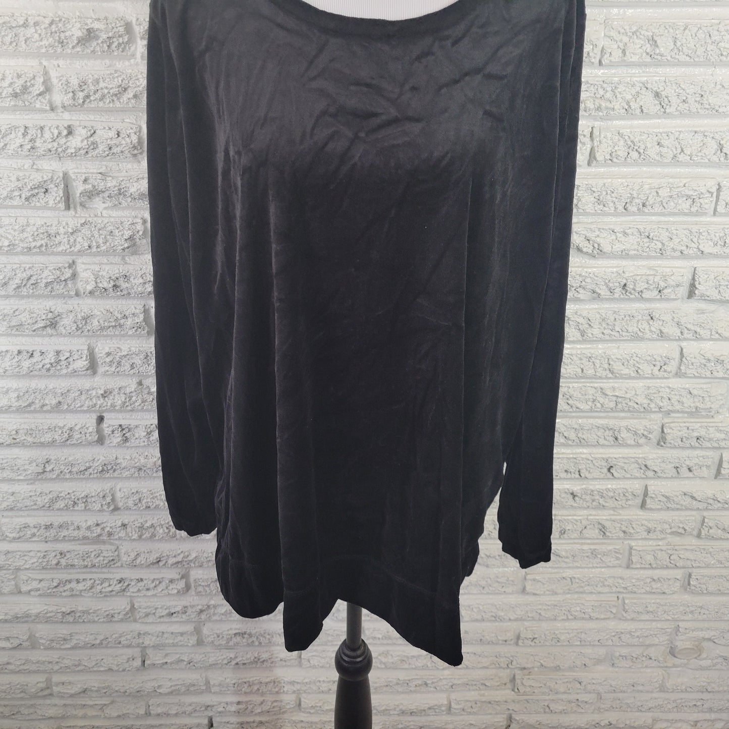 Woman Within 1X Velour Sweatshirt Black Pullover Long Sleeve Crew Neck BLA12E