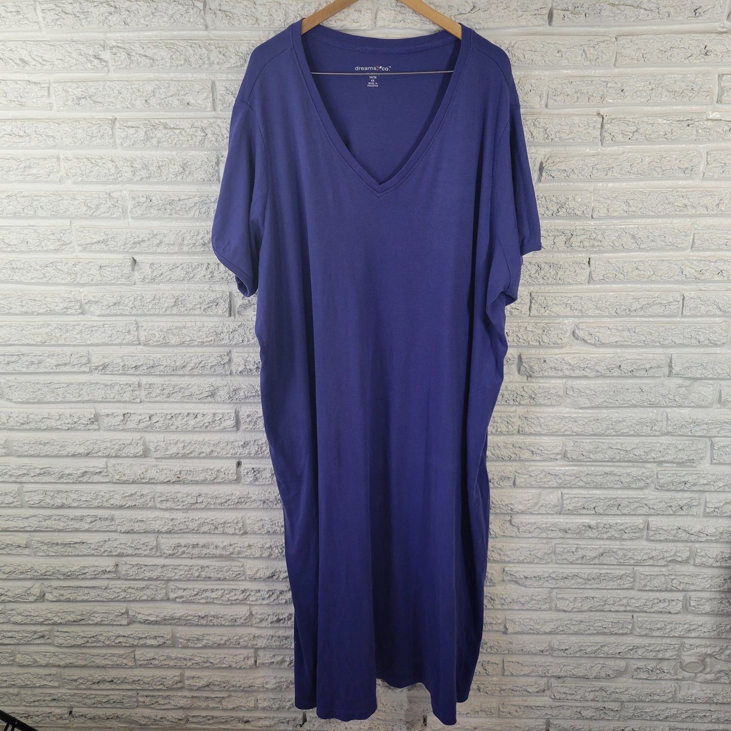 Dreams Co 4X Blue Shirt Dress Midi V-Neck Short Sleeve Pockets SWE181E