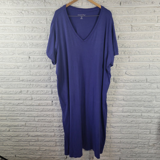 Dreams Co 4X Blue Shirt Dress Midi V-Neck Short Sleeve Pockets SWE181E