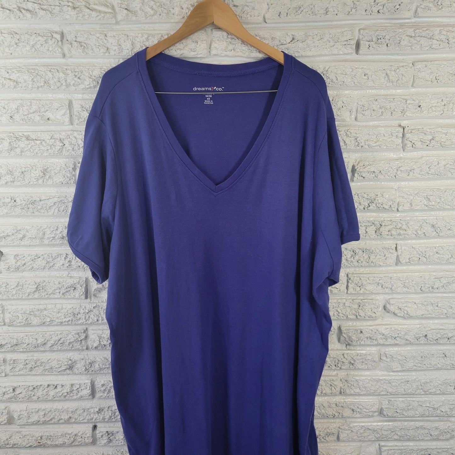 Dreams Co 4X Blue Shirt Dress Midi V-Neck Short Sleeve Pockets SWE181E
