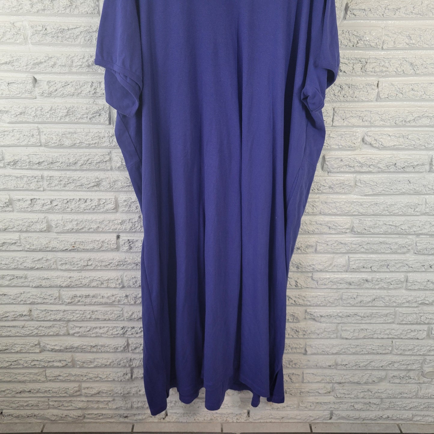 Dreams Co 4X Blue Shirt Dress Midi V-Neck Short Sleeve Pockets SWE181E