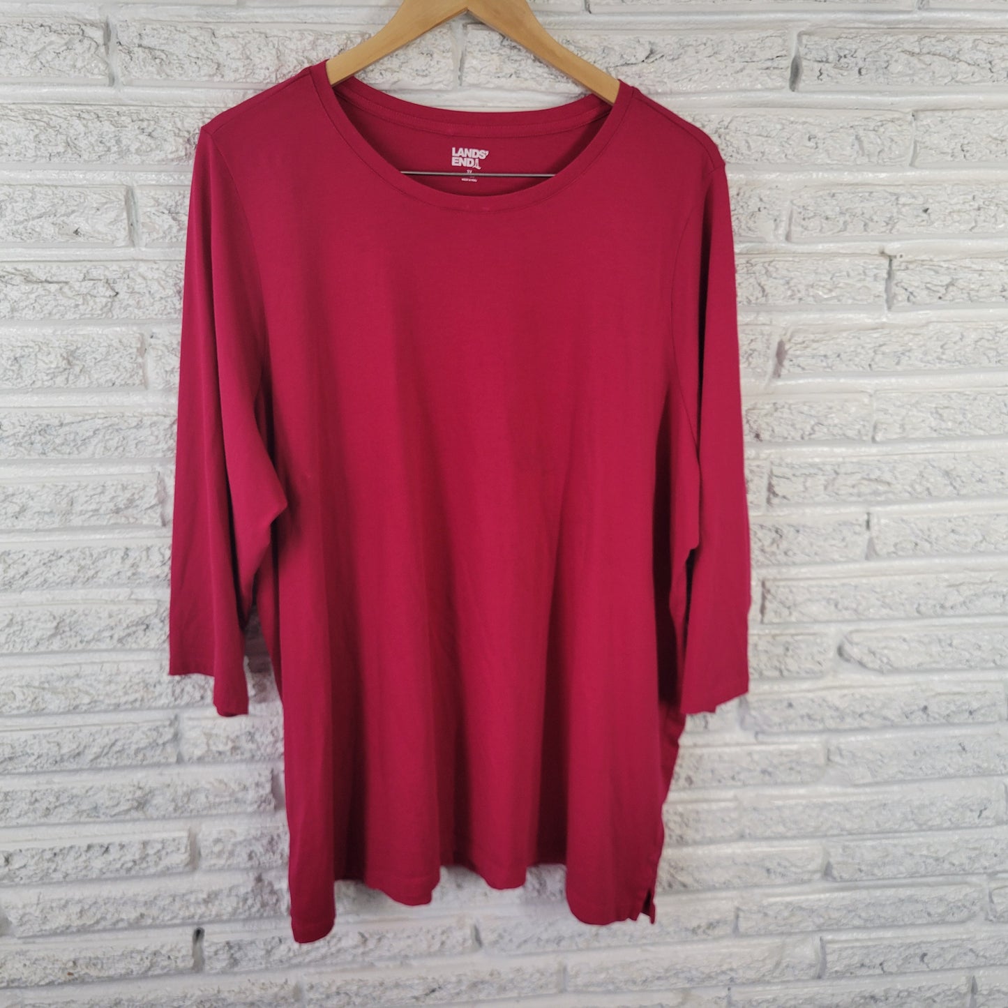 Lands' End 3X (24W-26W) Pink Cotton Tunic Top 3/4 Sleeve Crew Neck PIN32E