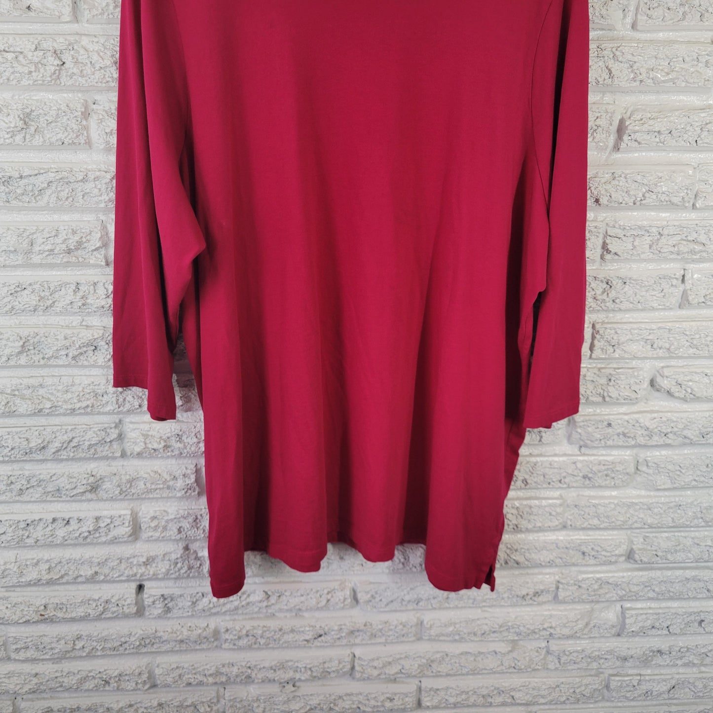 Lands' End 3X (24W-26W) Pink Cotton Tunic Top 3/4 Sleeve Crew Neck PIN32E