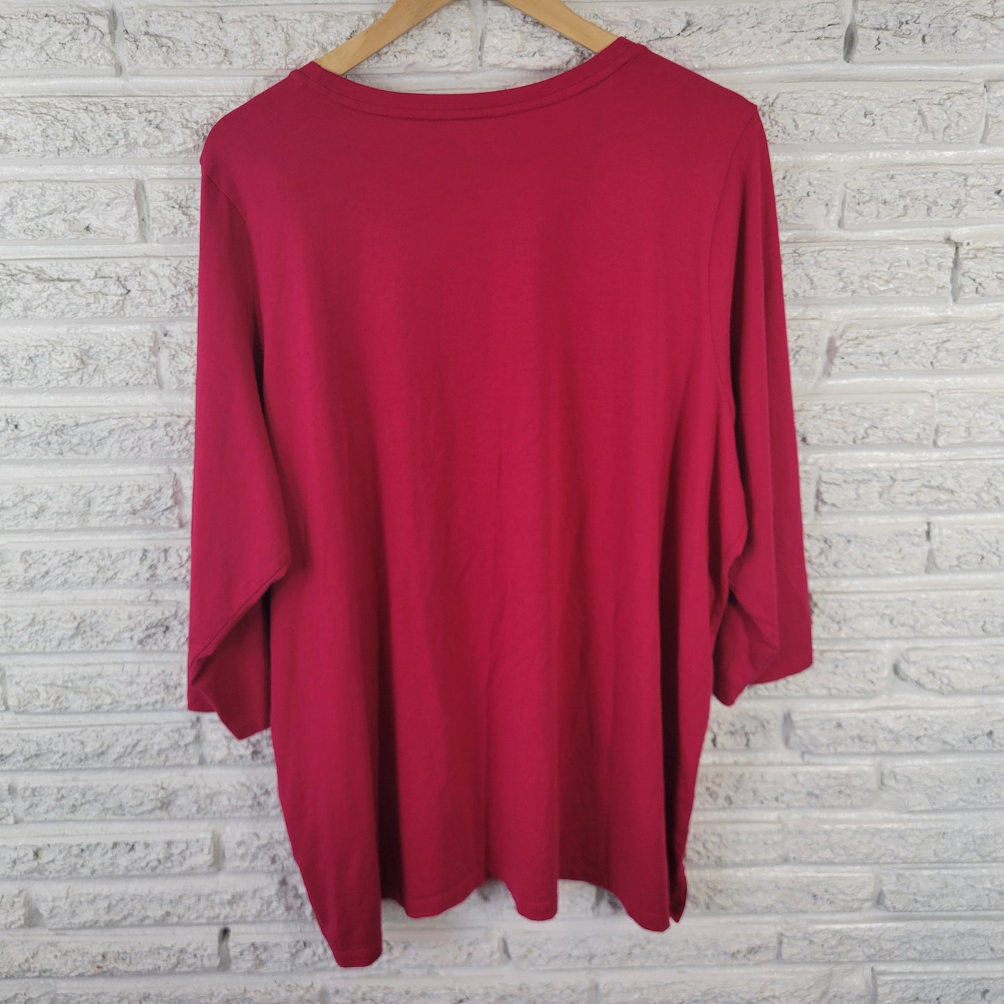Lands' End 3X (24W-26W) Pink Cotton Tunic Top 3/4 Sleeve Crew Neck PIN32E