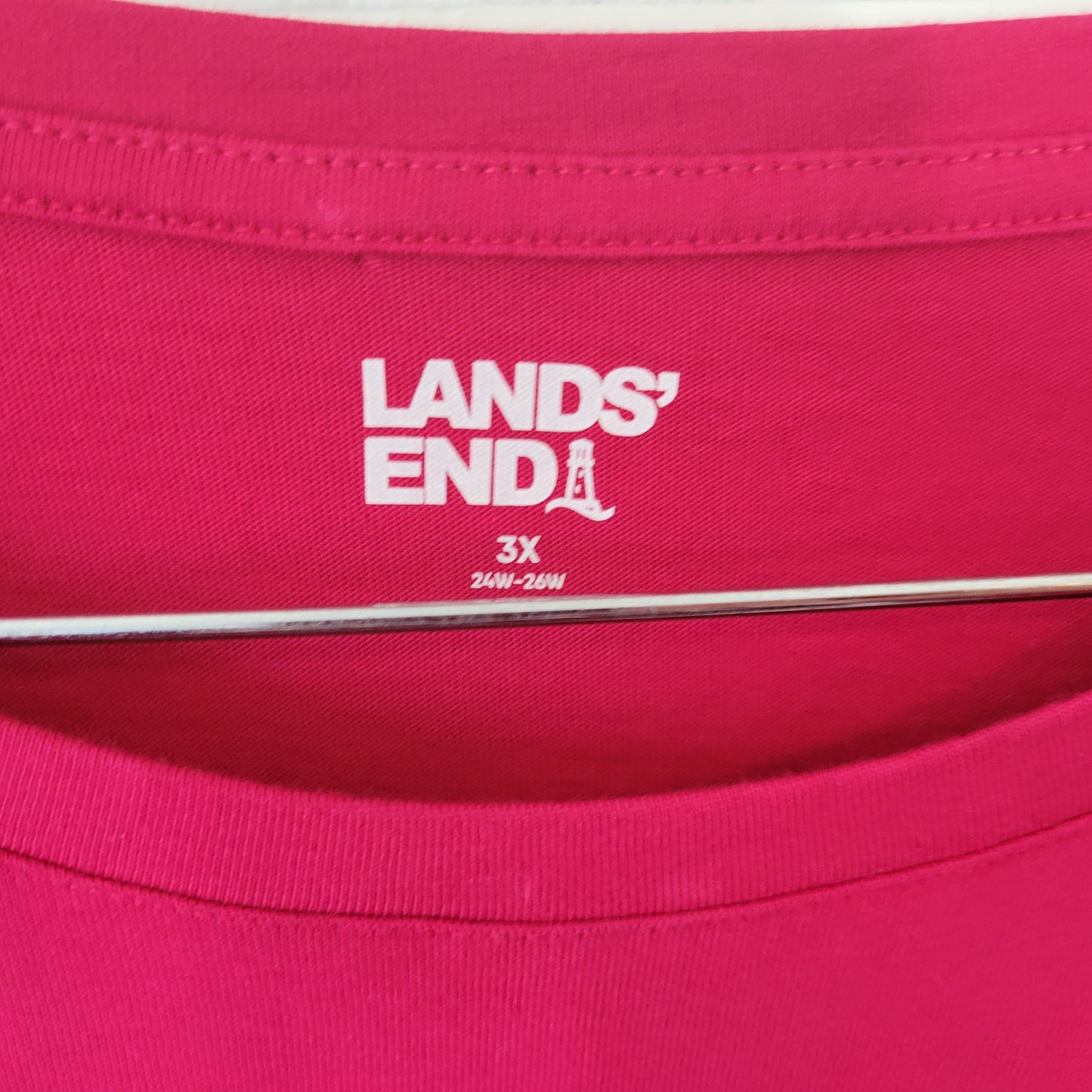 Lands' End 3X (24W-26W) Pink Cotton Tunic Top 3/4 Sleeve Crew Neck PIN32E
