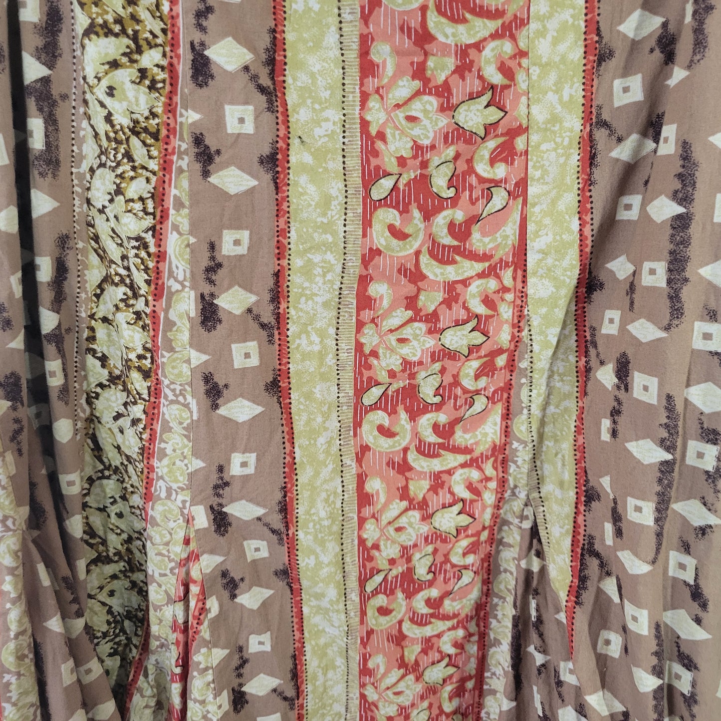 JM Collection 18W A-Line Midi Skirt Brown Geometric Pull-On Cotton GEO122XE