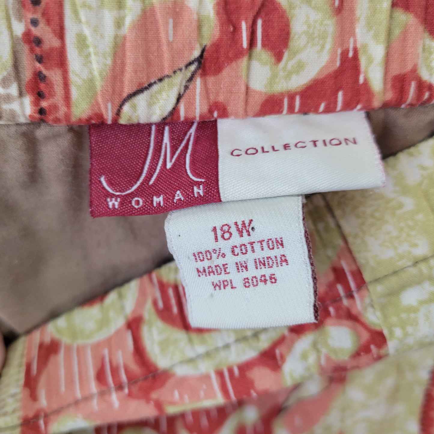 JM Collection 18W A-Line Midi Skirt Brown Geometric Pull-On Cotton GEO122XE