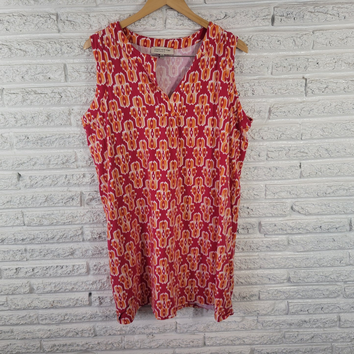Jones New York Women's 2X Red Orange Sleeveless V-Neck Stretch Mini Dress WAT47E