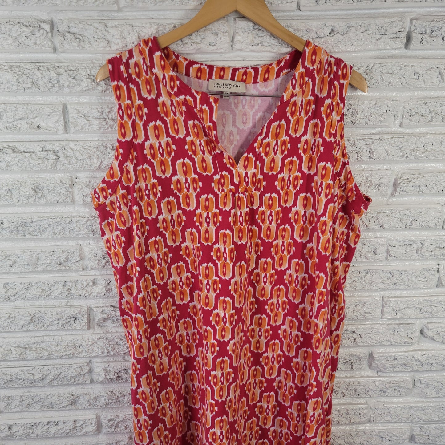 Jones New York Women's 2X Red Orange Sleeveless V-Neck Stretch Mini Dress WAT47E