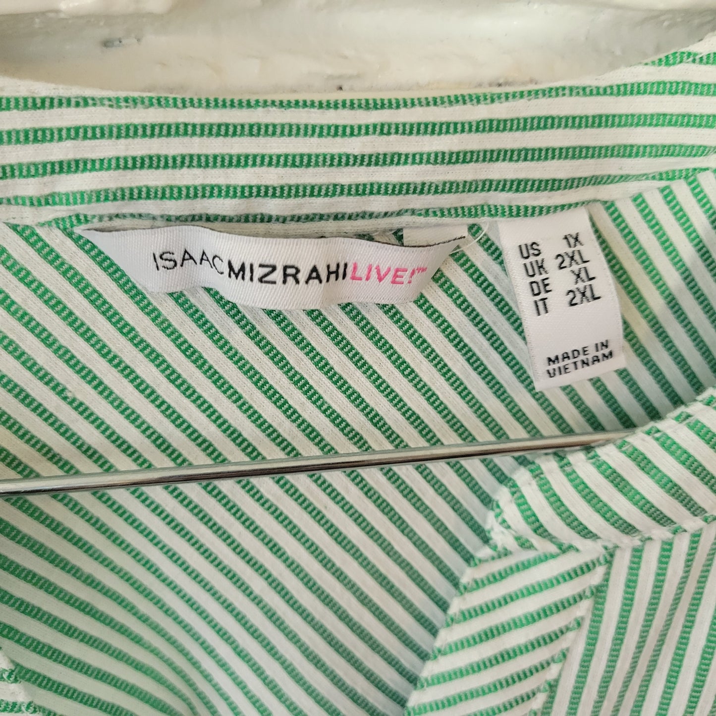 Isaac Mizrahi Live 1X Green Stripe Short Sleeve Pockets Swim Coverup STR62E