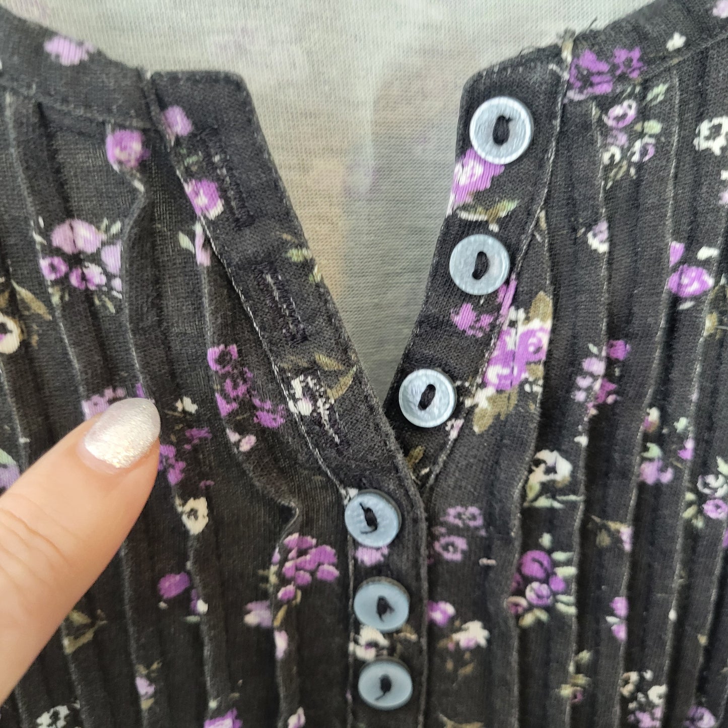 Woman Within Women's 2X Black Purple Floral Pintuck Pleated Tunic FLO63E