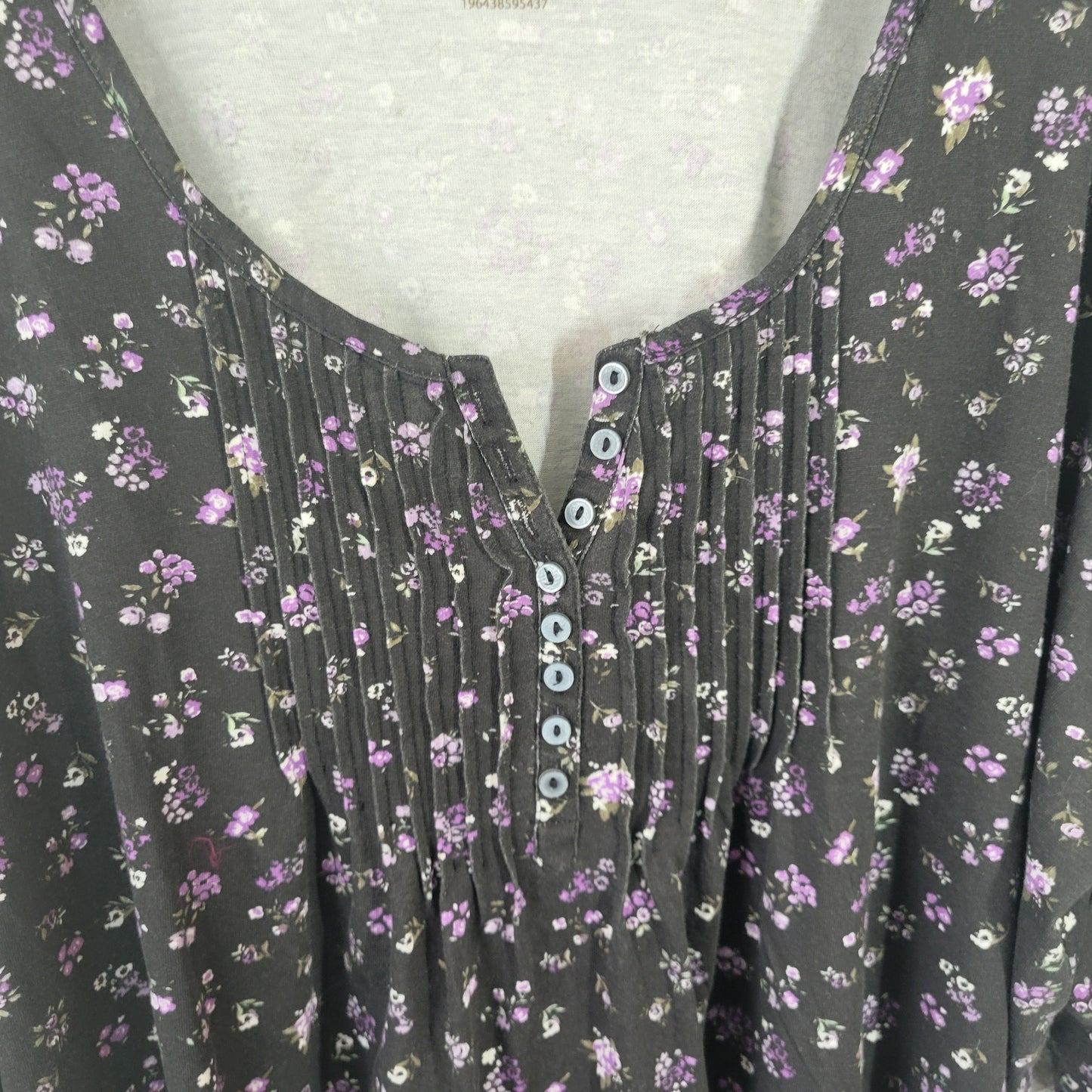 Woman Within Women's 2X Black Purple Floral Pintuck Pleated Tunic FLO63E