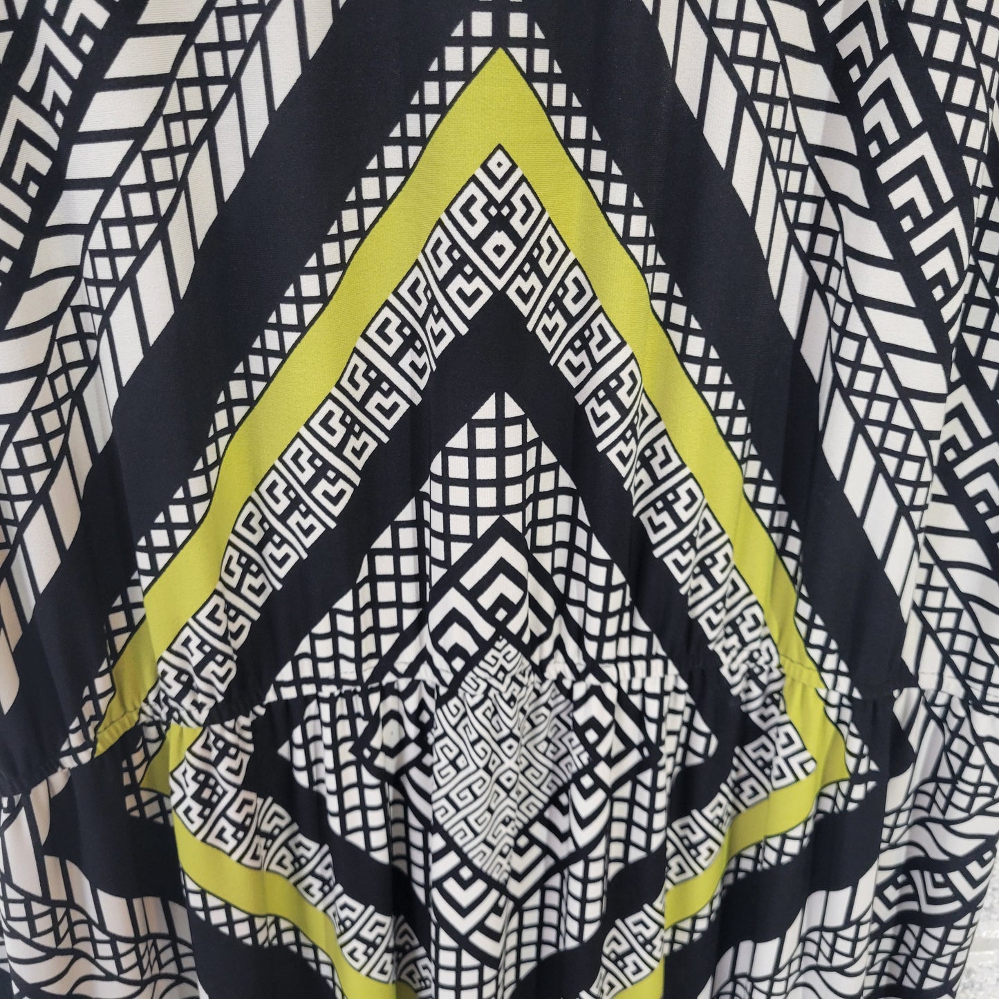 Roamans Womens Dress 1X Cap Sleeve Black Green Geometric Maxi GEI30XE