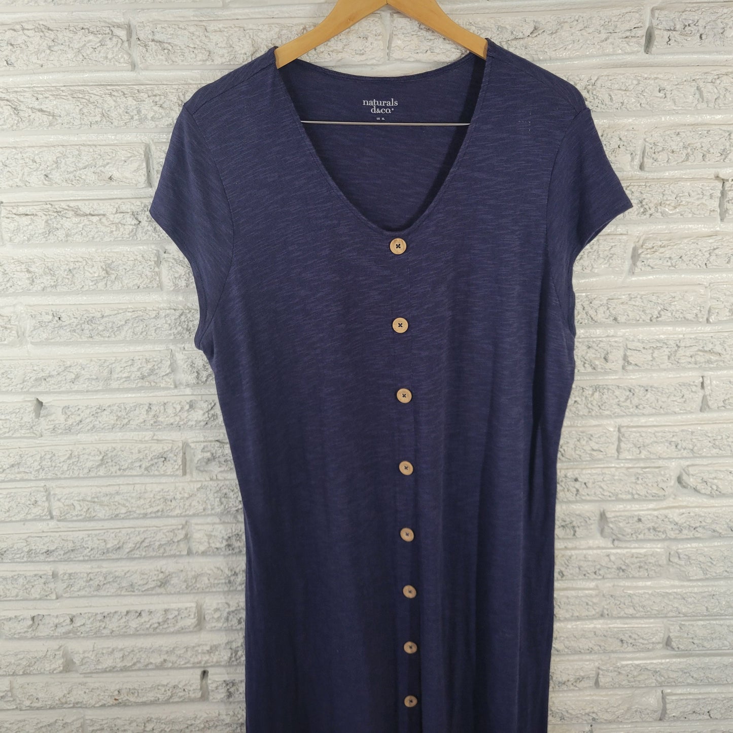 Denim & Co XL Blue Shift Dress Knee Length Cap Sleeve Deco Button BLU144E