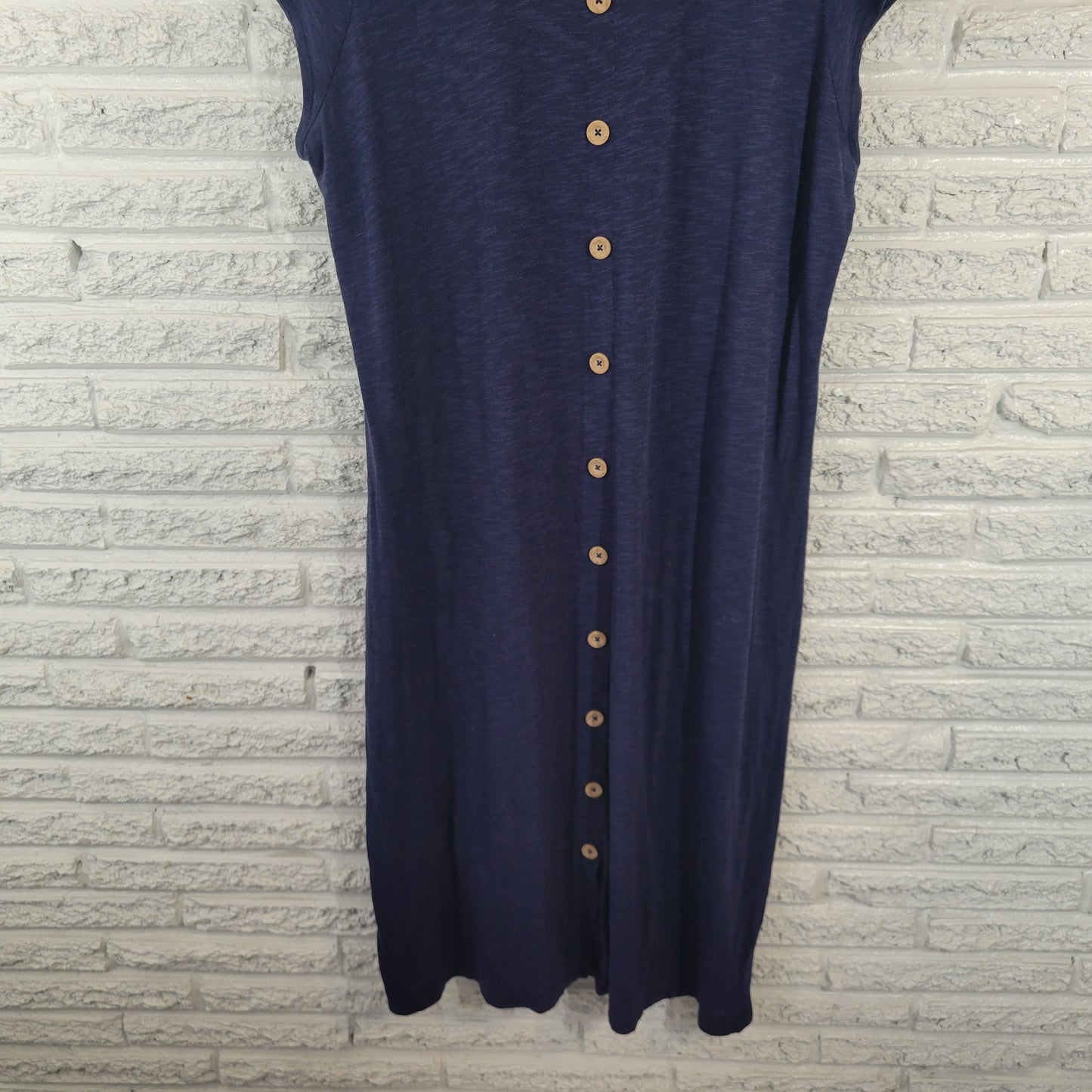 Denim & Co XL Blue Shift Dress Knee Length Cap Sleeve Deco Button BLU144E