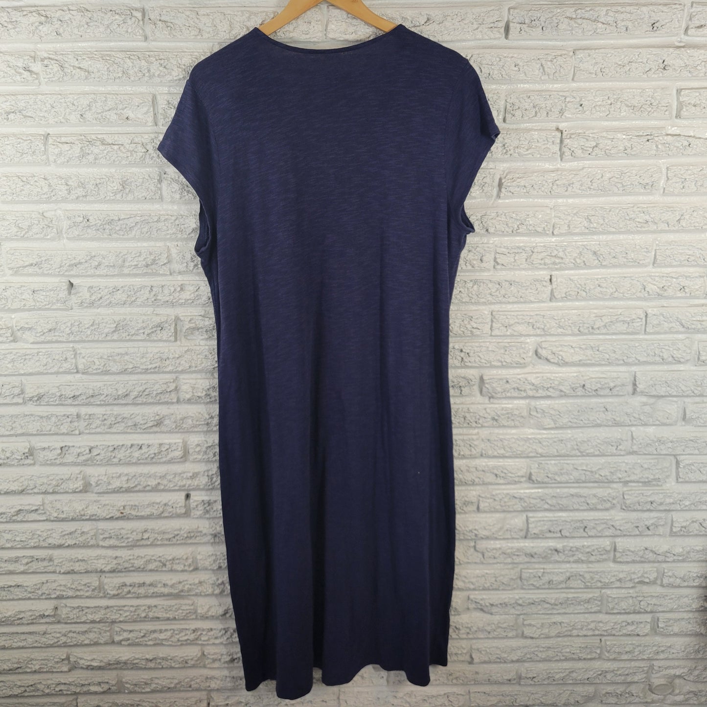 Denim & Co XL Blue Shift Dress Knee Length Cap Sleeve Deco Button BLU144E