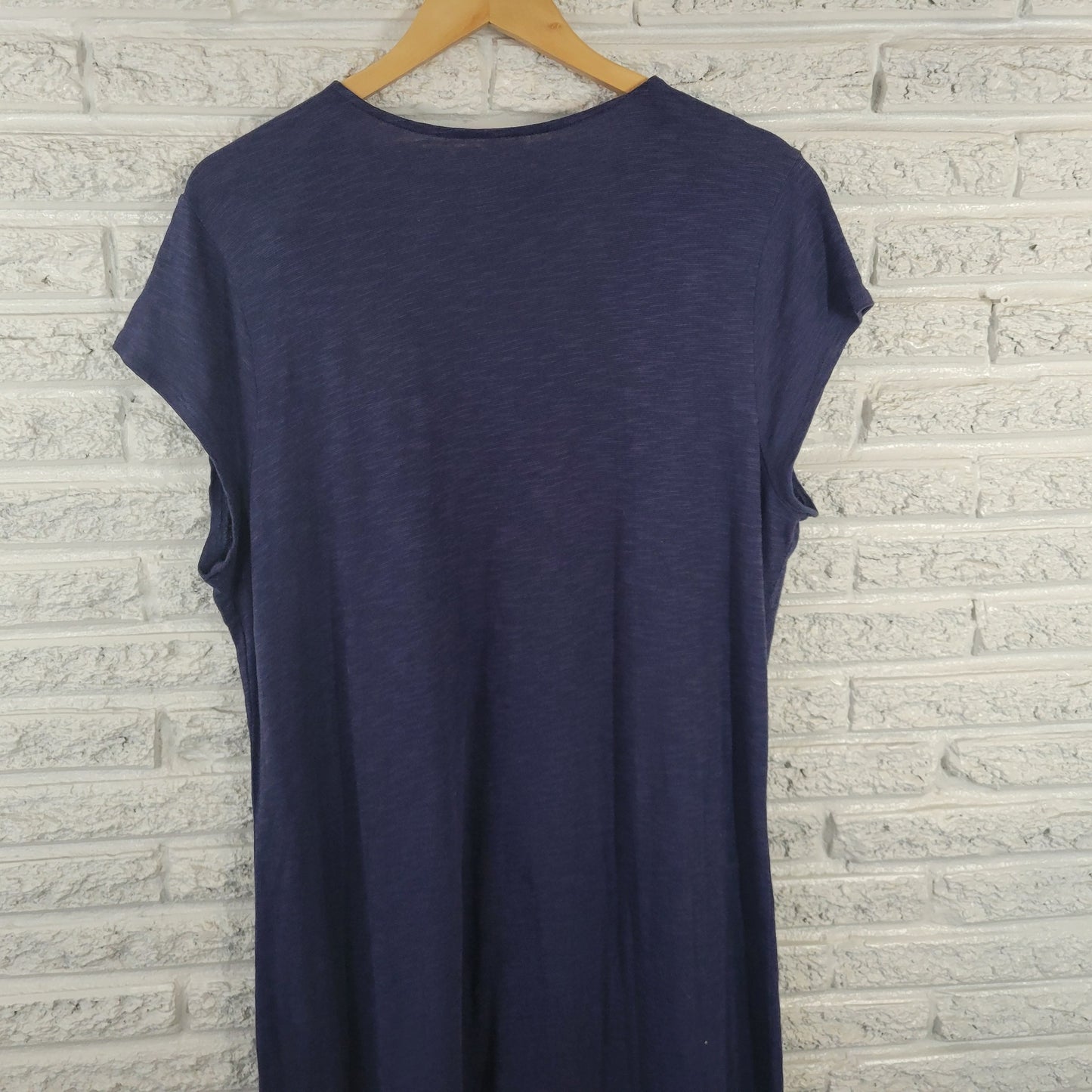 Denim & Co XL Blue Shift Dress Knee Length Cap Sleeve Deco Button BLU144E