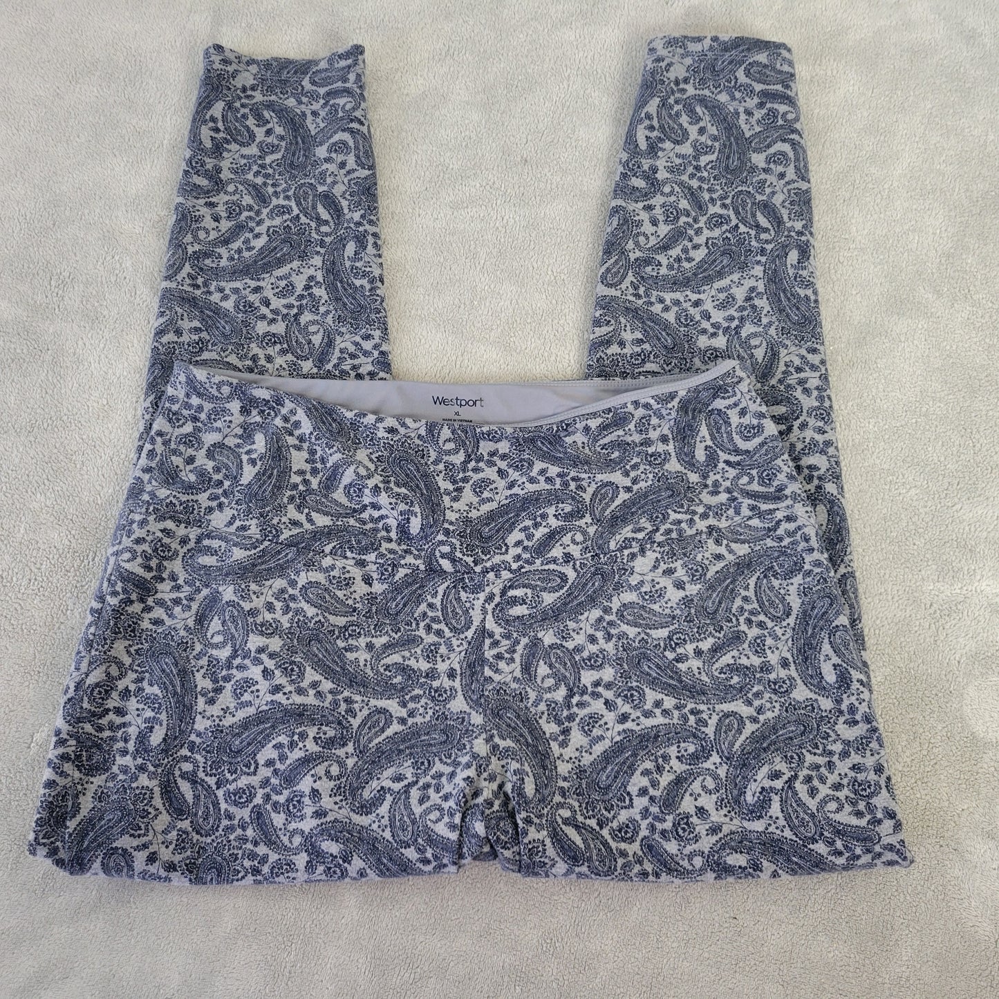 Westport Women's XL Blue Gray Paisley Print Cotton Blend Cropped Legging PAI12E