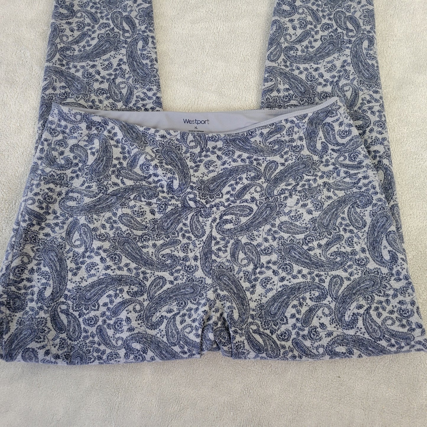 Westport Women's XL Blue Gray Paisley Print Cotton Blend Cropped Legging PAI12E