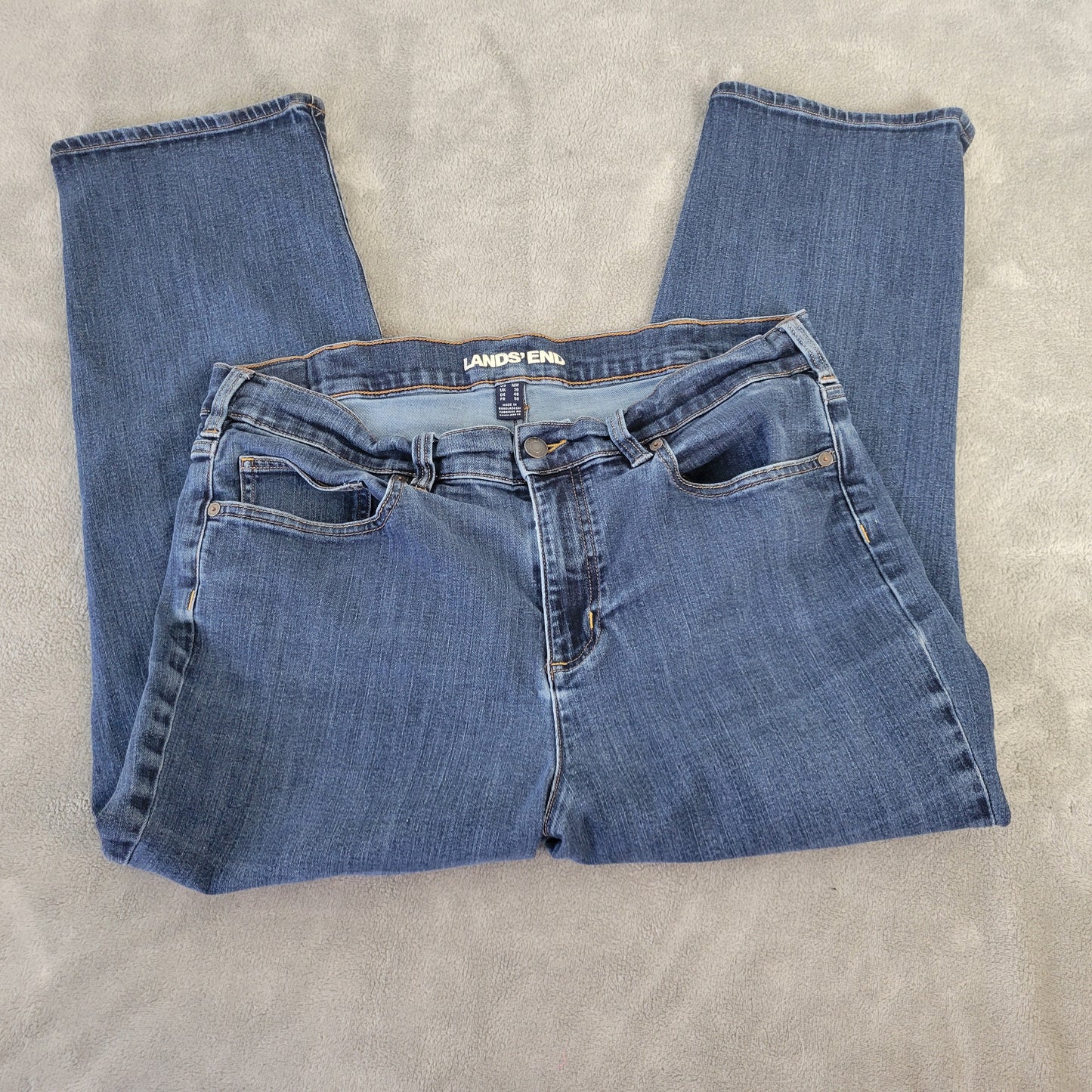 Lands' End Women's 16W Dark Wash Denim Capri Jeans Elastic Waist CAP11E