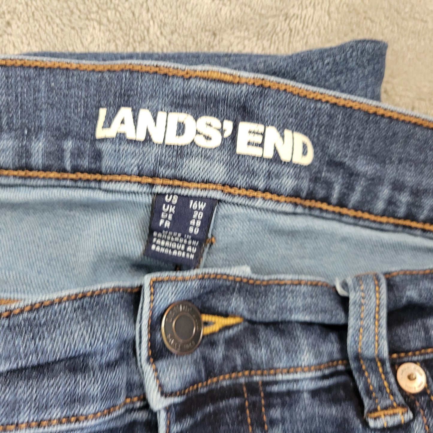 Lands' End Women's 16W Dark Wash Denim Capri Jeans Elastic Waist CAP11E