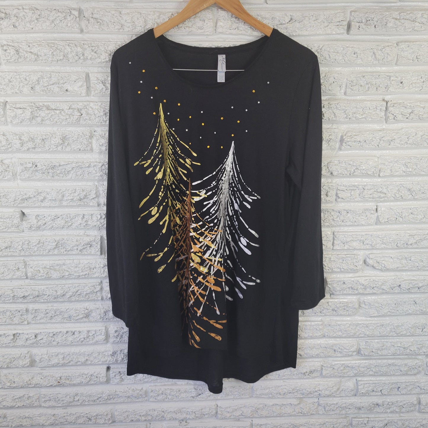 M&C Sportswear Women's 2X Christmas Tunic Tee Shirt Black Tree BLA116E