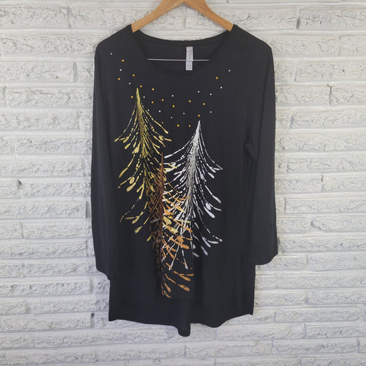 M&C Sportswear Women's 2X Christmas Tunic Tee Shirt Black Tree BLA116E