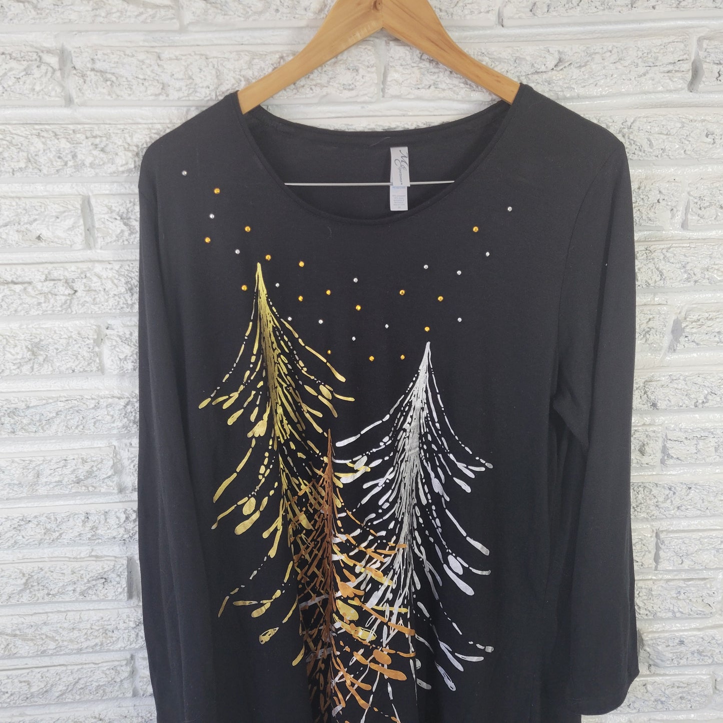 M&C Sportswear Women's 2X Christmas Tunic Tee Shirt Black Tree BLA116E