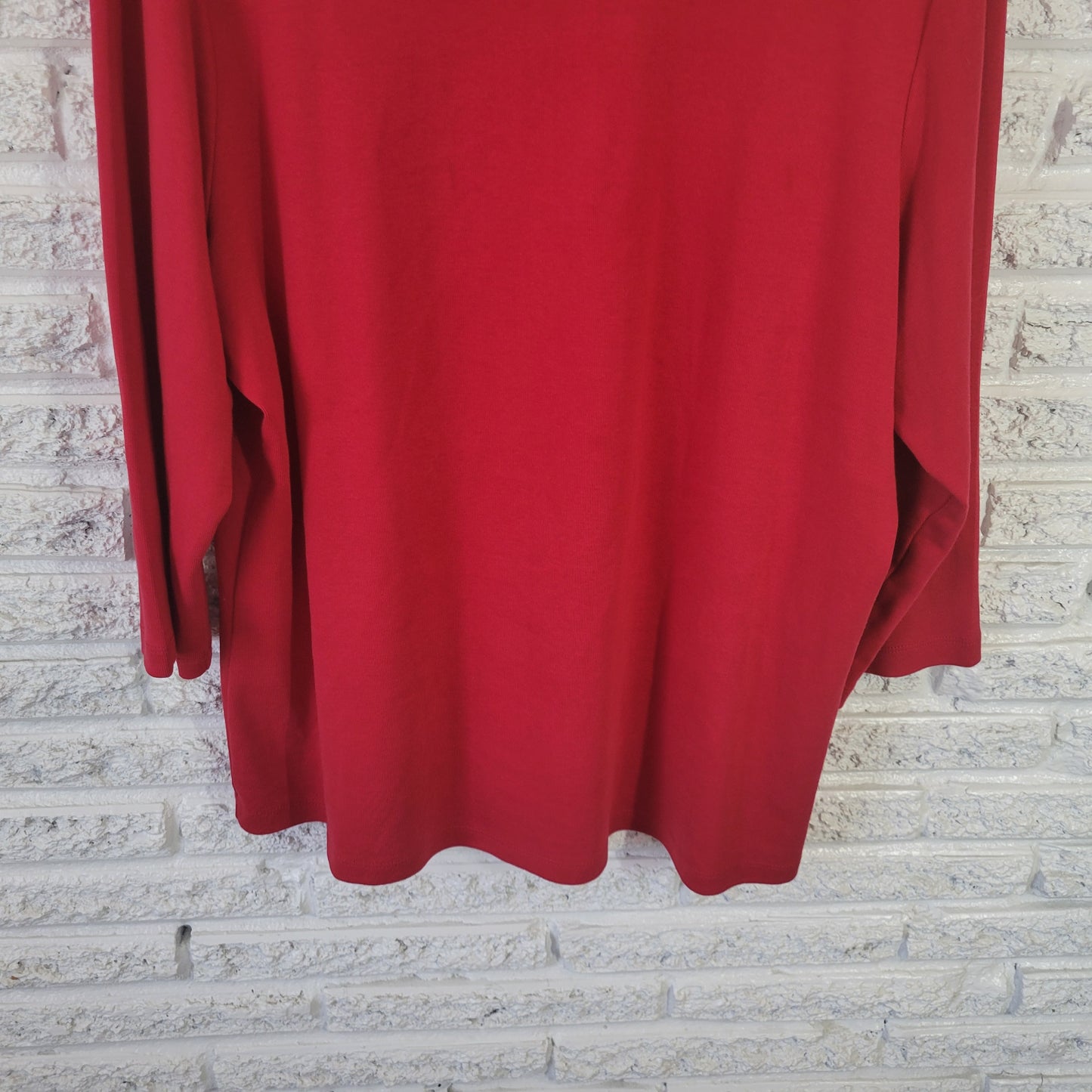 Rafaella Studio Women's 3X Red Beaded Rhinestone Mesh Neck 3/4 Sleeve Top RED16E