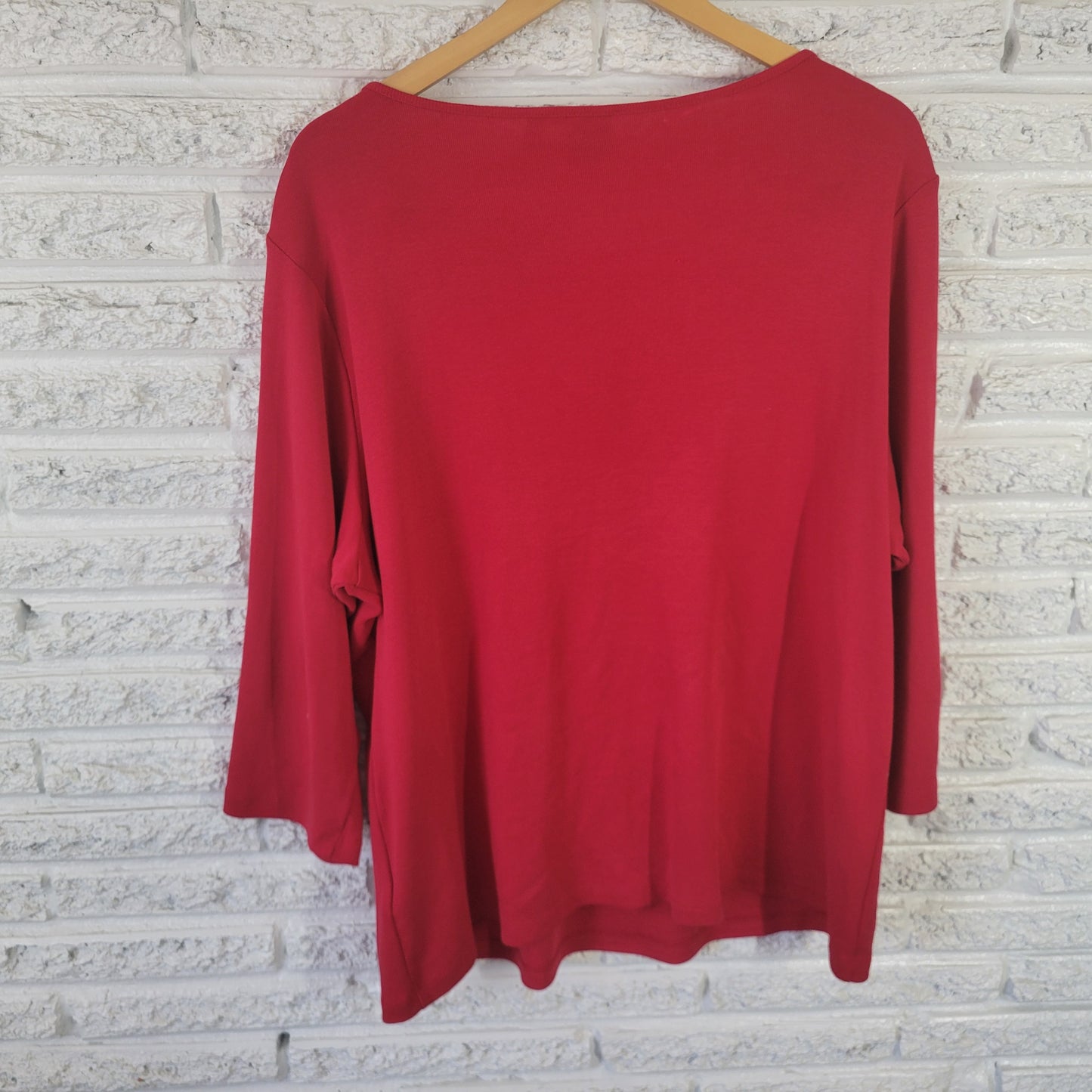 Rafaella Studio Women's 3X Red Beaded Rhinestone Mesh Neck 3/4 Sleeve Top RED16E