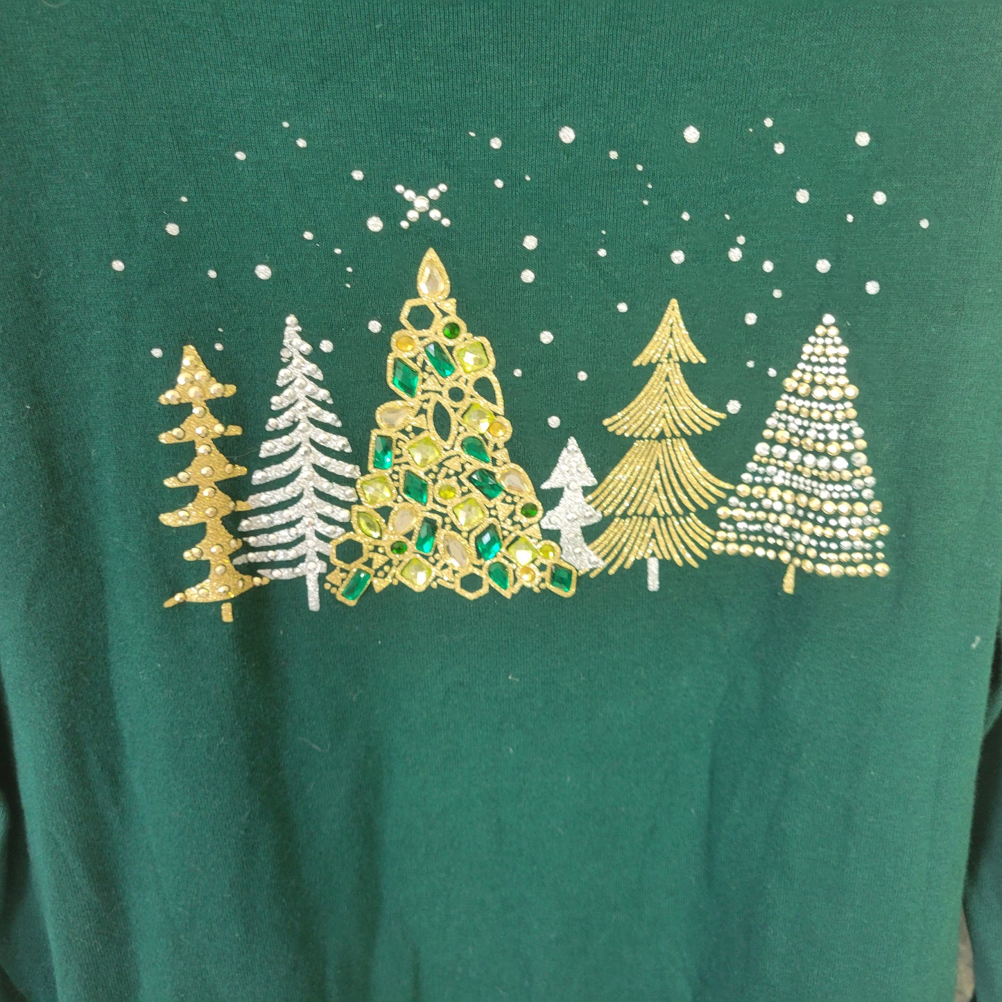 Karen Scott Women's XL Green Christmas T-Shirt Embroidered Rhinestone GRE49XE