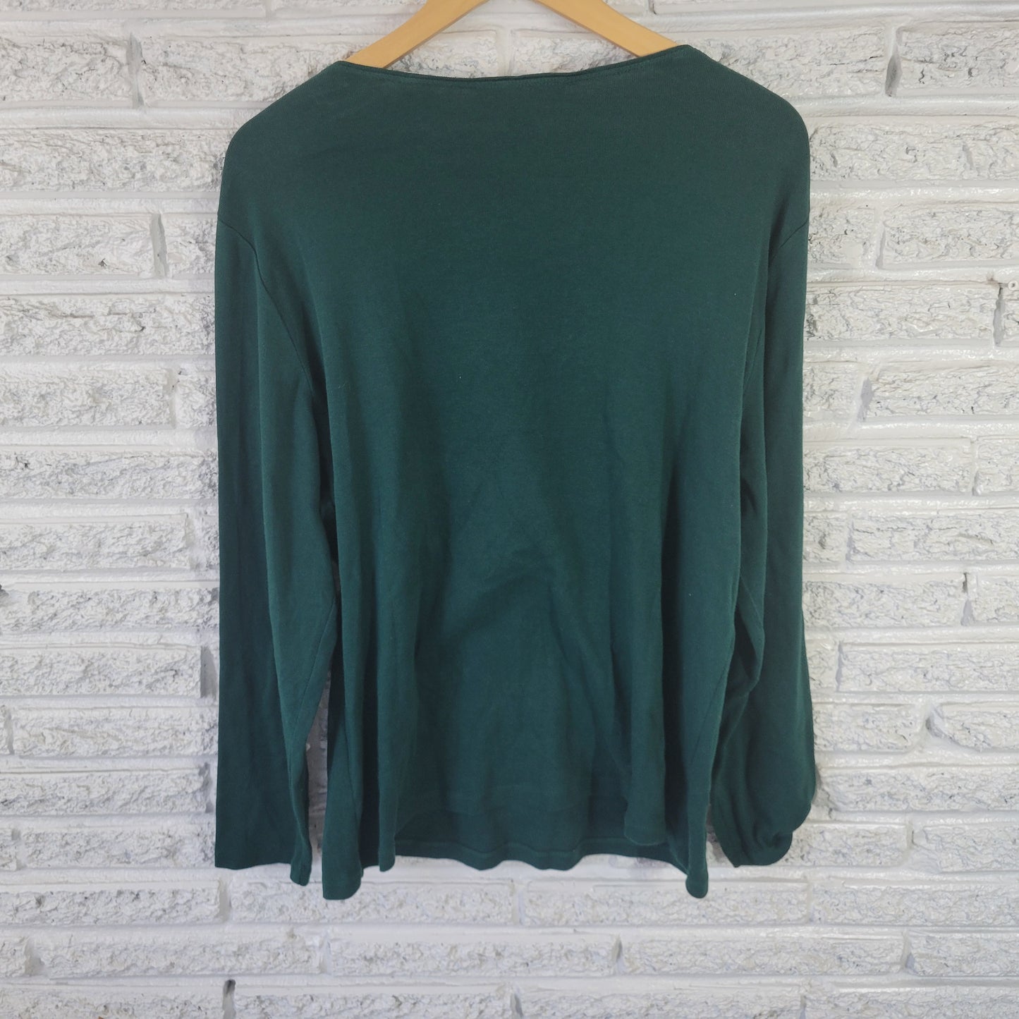 Karen Scott Women's XL Green Christmas T-Shirt Embroidered Rhinestone GRE49XE