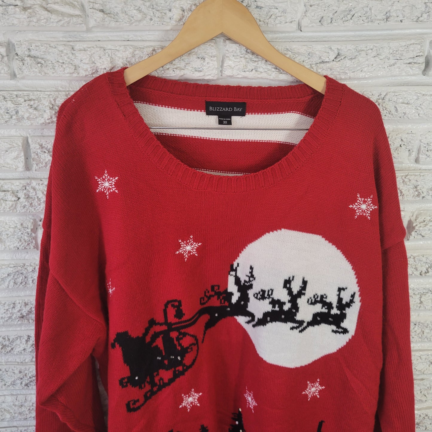 Blizzard Bay Women's 3X Christmas Sweater Red Santa Sleigh Beaded SWE182E