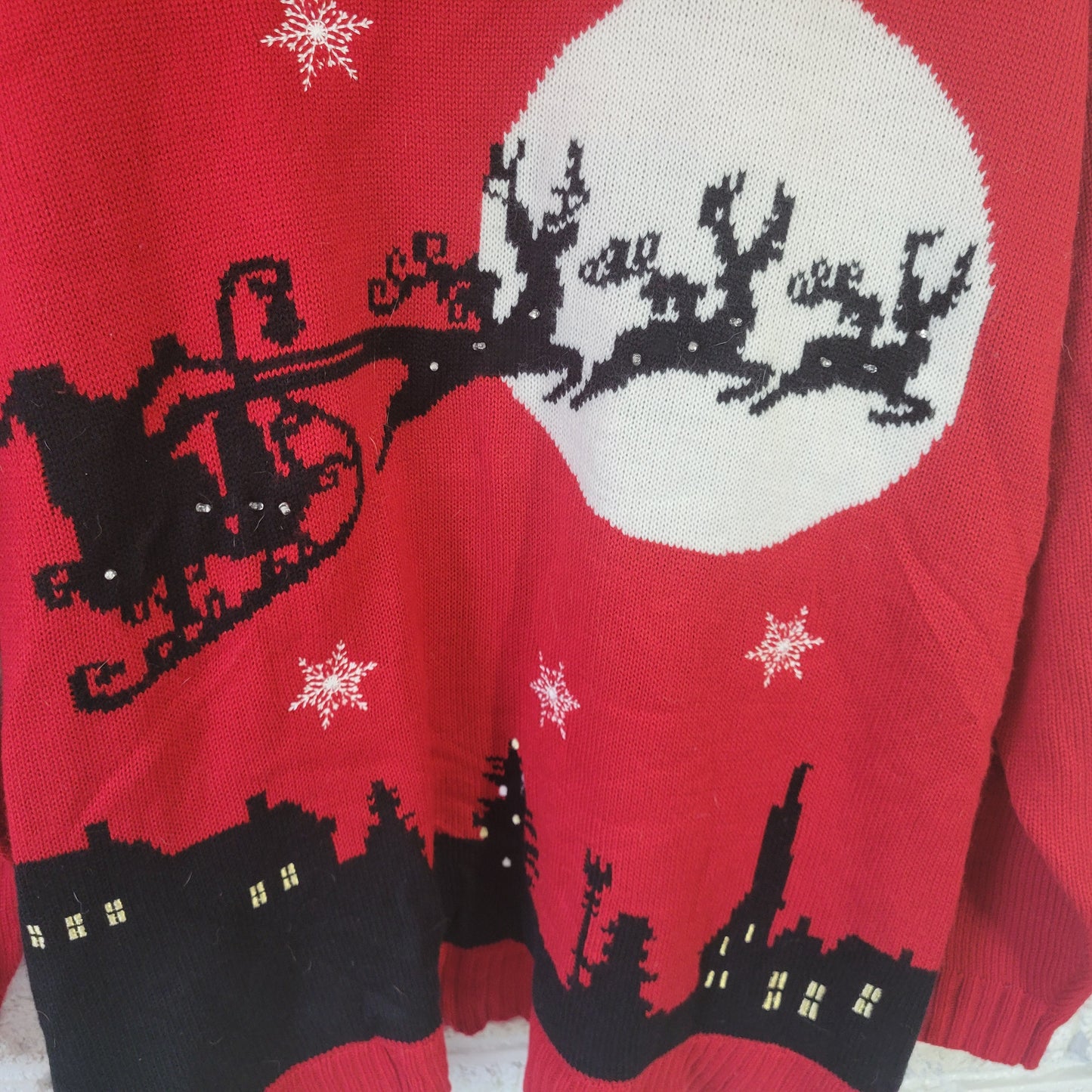 Blizzard Bay Women's 3X Christmas Sweater Red Santa Sleigh Beaded SWE182E