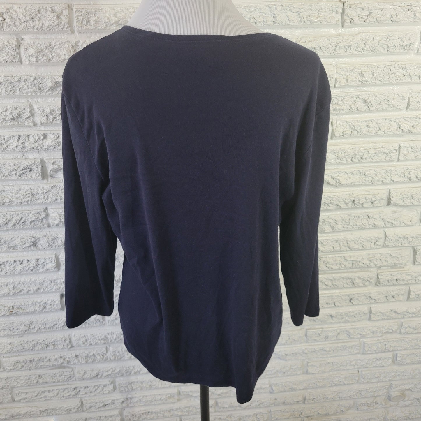 Karen Scott Women's XL Blue V-Neck Top Studded Embroidered 3/4 Sleeve BLU261E