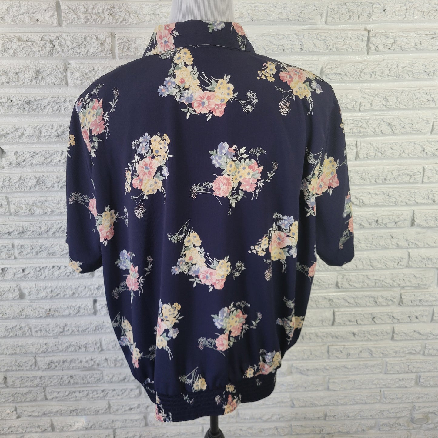 Alfred Dunner Women's 22W Blue Yellow Floral Peplum Top Button Collared FLO20E